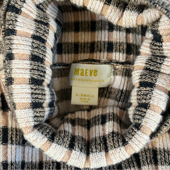 Maeve Anthropologie Pullover Women XS Tan Stripe Turtleneck Sweater Elevated - Picture 4 of 11